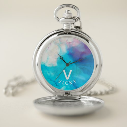 Funky personalized heart abstract marbled ink  wat pocket watch