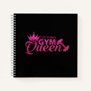 Funky Personalized Hot Pink Faux Glitter Gym Queen Notebook