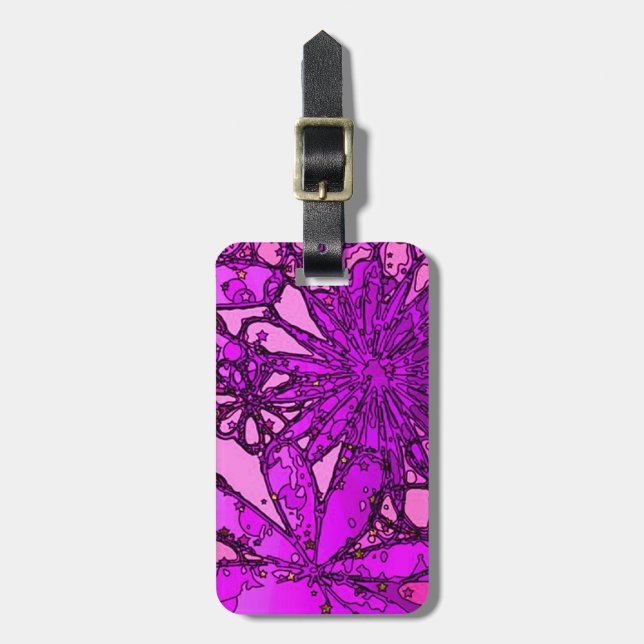 Funky Personalized Purple Flowers Luggage Tag (Front Vertical)