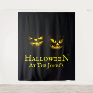Funky personalized yellow black Halloween pumpkin Tapestry