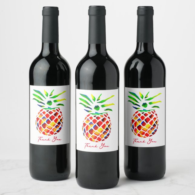 Funky pineapple art wine label (Bottles)