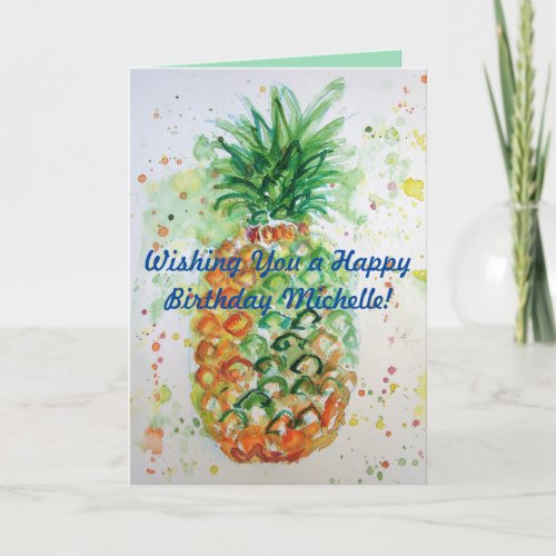 Funky Pineapple Fruit Watercolour Birthday Card