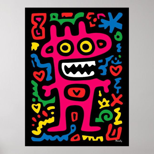 Funky Pink Alien – Neon Pop Art Quirky Monster Poster (Front)