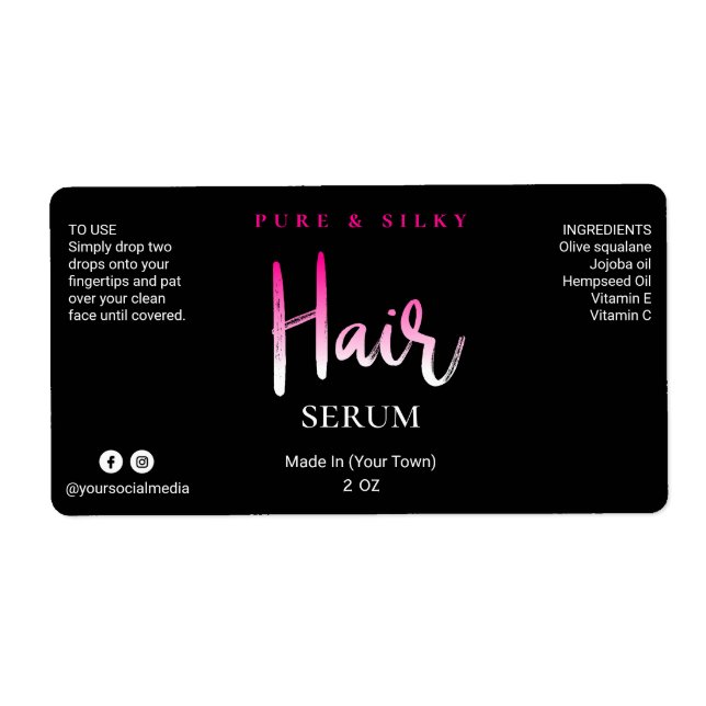 Funky Pink And Black Hair Serum Labels (Front)