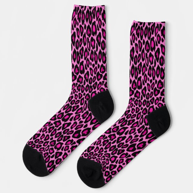 Funky Pink and Black Leopard Print Socks (Left)