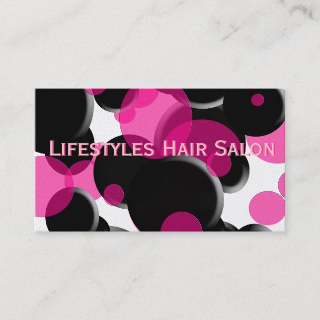 Funky Pink and Black Polka Dots Business Card (Front)