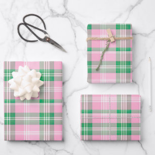 Funky Pink And Green Plaid Tartan  Pattern Wrapping Paper Sheets