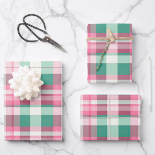 Funky Pink And Green Plaid Tartan  Pattern Wrapping Paper Sheets
