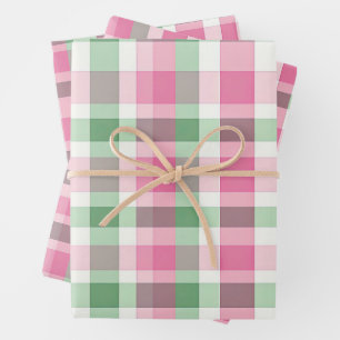 Funky Pink And Green Plaid Tartan Pattern Wrapping Paper Sheets