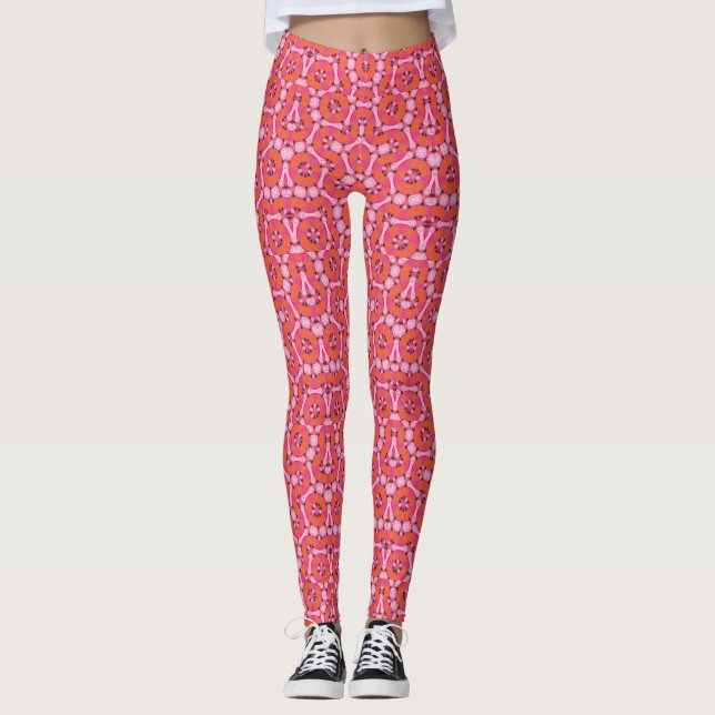 Funky Pink and Orange Geometric Pattern Leggings (Front)
