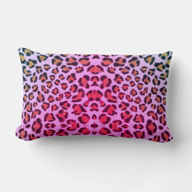 Funky pink and orange leopard cheetah pattern lumbar pillow (Front)