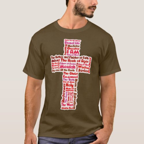 Funky Pink and Red Retro Style Names of Jesus Cros T_Shirt