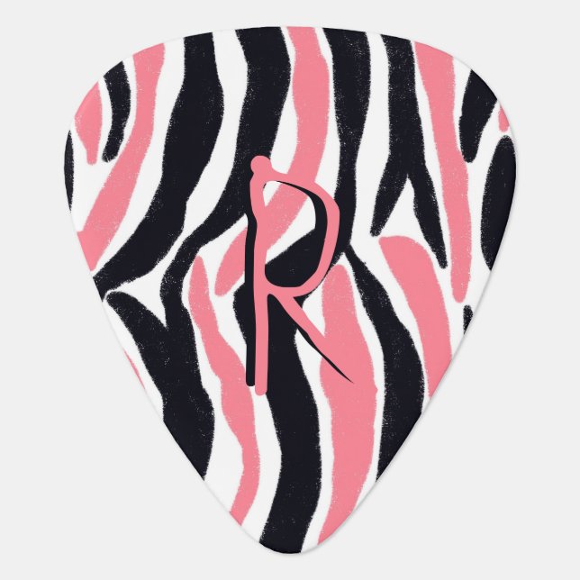 Funky Pink Black Abstract Pattern Monogram Custom Guitar Pick (Front)
