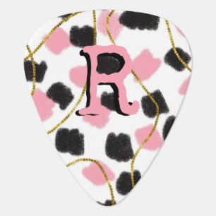 Funky Pink Black Gold Abstract Monogrammed Custom Guitar Pick