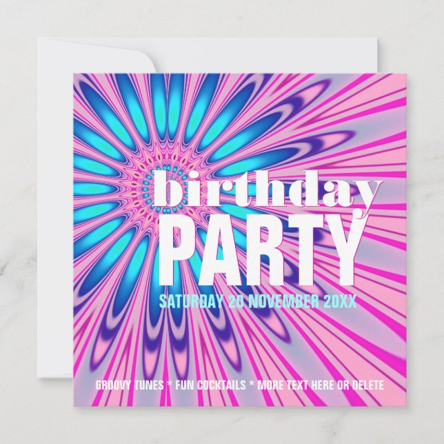 Funky Pink Blue Groovy Birthday Party Invitations (Front)