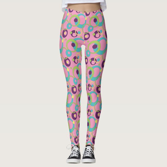 Funky Pink Circles Leggings (Front)