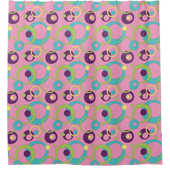 Funky Pink Circles Shower Curtain (Front)