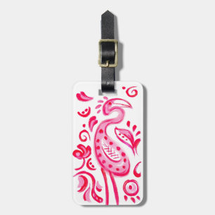 Funky Pink Flamigo Paisley Pattern Luggage Tag