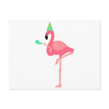Funky Pink Flamingo Wearing Party Hat