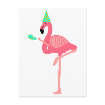 Funky Pink Flamingo Wearing Party Hat