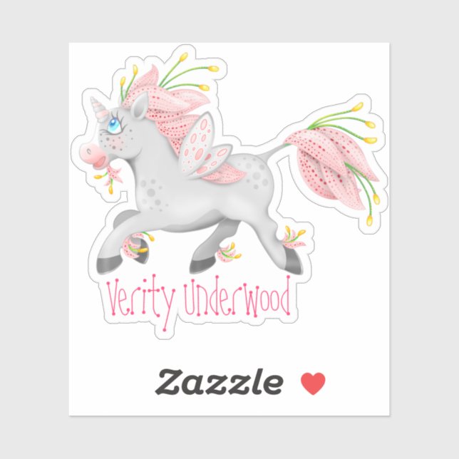 Funky Pink Flower Fairy Unicorn with Orchids Sticker (Sheet)