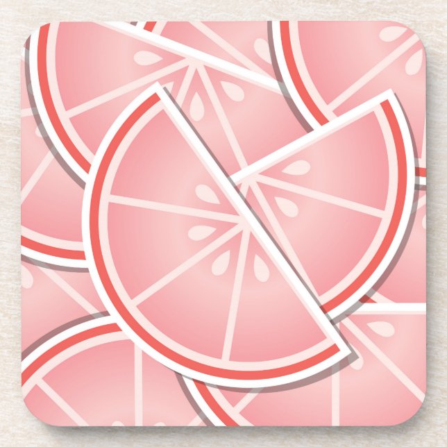 Funky pink grapefruit wedges drink coaster (Front)