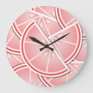 Funky pink grapefruit wedges large clock