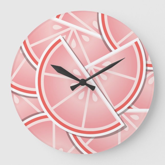 Funky pink grapefruit wedges large clock (Front)