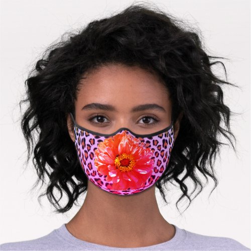Funky pink orange floral leopard cheetah pattern  premium face mask