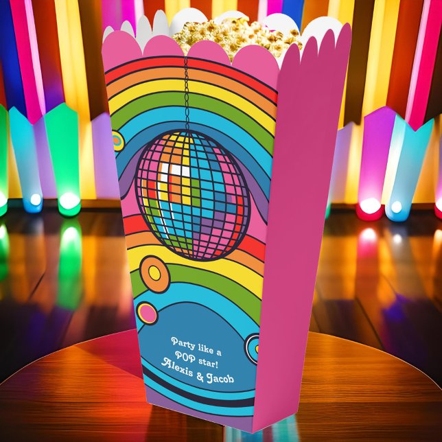 Funky Pink Popcorn Rainbow Disco Ball 70's Retro Favor Boxes (Funky Hot Pink Popcorn Rainbow Disco Ball 70's Retro Wedding Reception Party Favor Boxes)