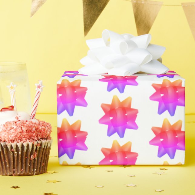  Funky Pink Purple Ombre Bows Pattern on White Wrapping Paper (Birthday Party)