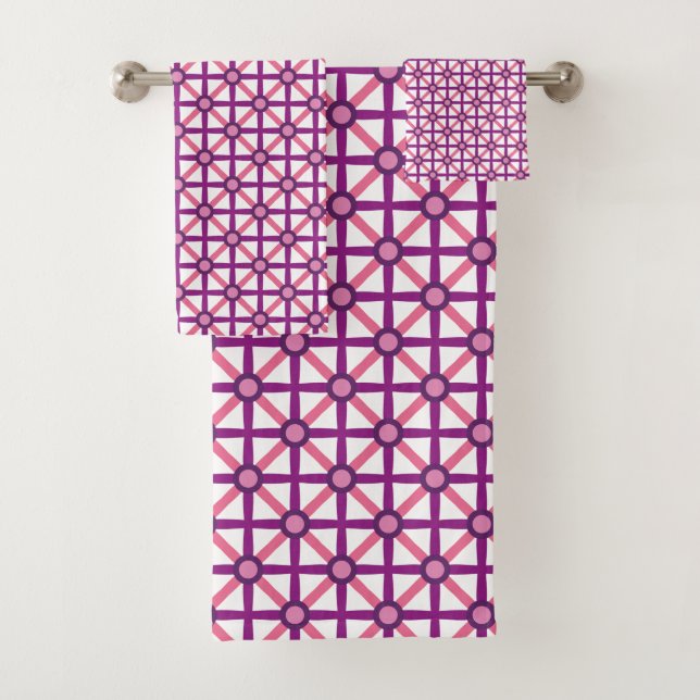 Funky Pink & Purple Pattern Bath Towel Set (Insitu)
