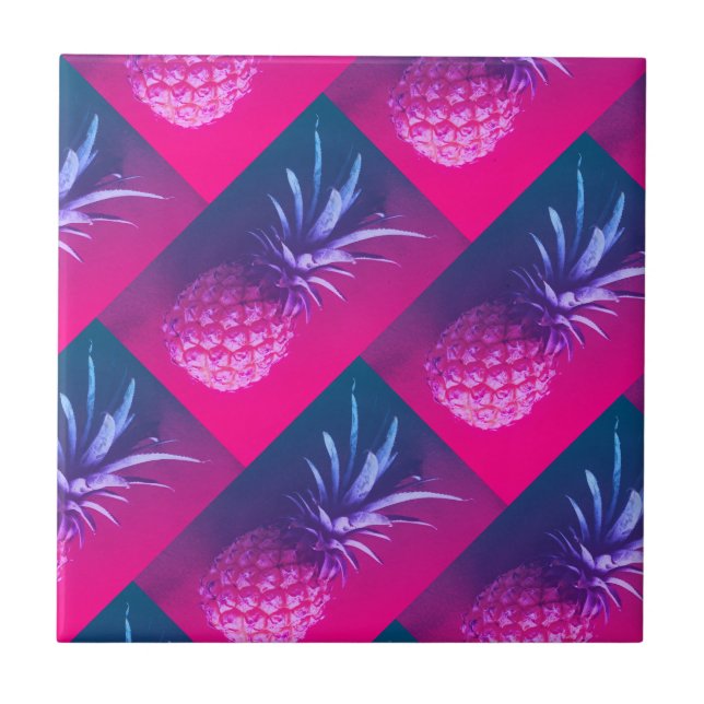 Funky Pink Purple Yummy Pineapple Pattern Ceramic Tile (Front)