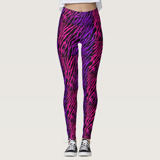 Funky Pink Purple Zebra Print Leggings (Front)