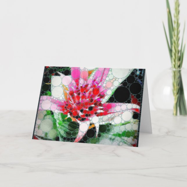 Funky Pink Silver Vase Bromeliad Greeting Card (Front)