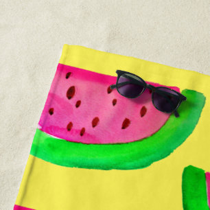 Funky pink watermelon art beach style beach towel