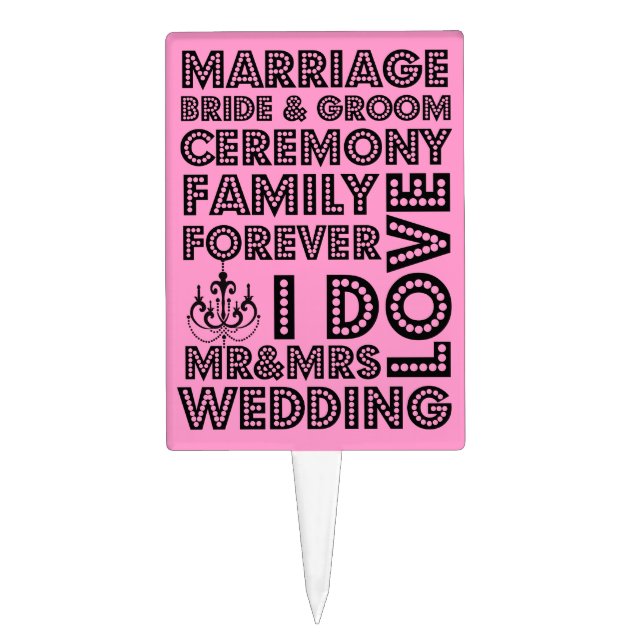 Funky Pink Wedding Cake Topper (Front)