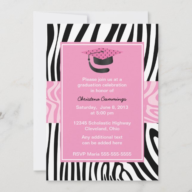 Funky Pink Zebra Graduation Invitation (Front)