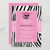 Funky Pink Zebra Graduation Invitation (Front/Back)