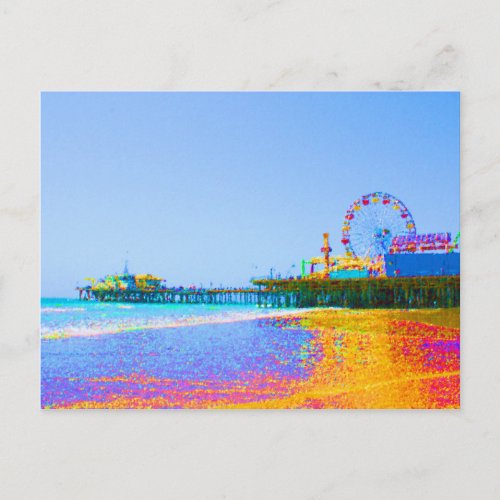 Funky Pixels Santa Monica Pier Postcard