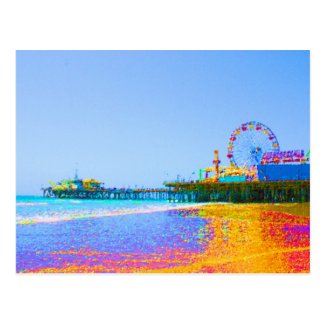 Funky Pixels Santa Monica Pier Postcard