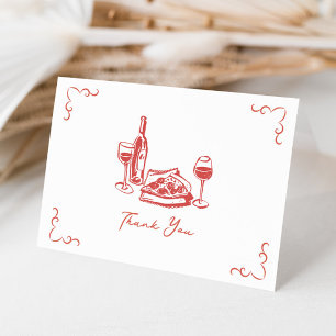 Funky Pizza Wine Handwritten Illustrated Letterpress Thank You Card