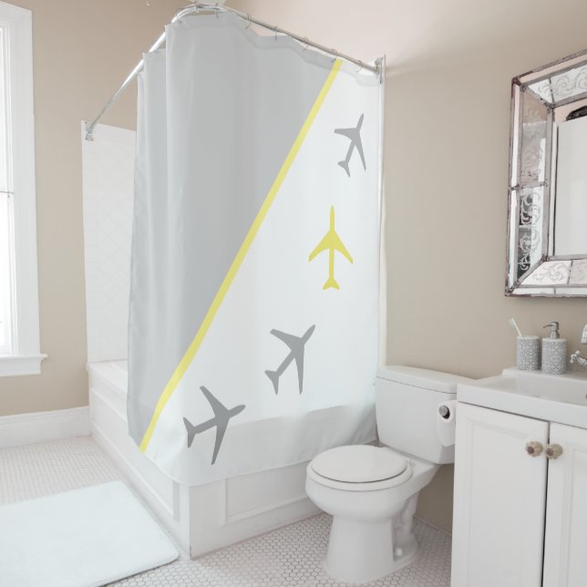 Funky Plane Airplane Pilot Aviation Flying Shower Curtain (In Situ)