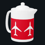 Funky Plane Airplane Pilot Aviation Flying Sky Teapot<br><div class="desc">Funky White Plane Red Background Teapot / Tea Pot to add to your home / office drinkware collection. A cool present / gift idea for all who love custom design items,  positive vibes,  sky,  flying,  aviation etc. Airways,  airlines,  sky,  air. Change the background colour (red) to suit your style.</div>