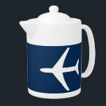 Funky Plane Airplane Pilot Aviation Flying Sky Teapot<br><div class="desc">Funky White Plane Dark Blue Background Teapot / Tea Pot to add to your home / office drinkware collection. A cool present / gift idea for all who love custom design items, positive vibes, sky, flying, aviation etc. Airways, airlines, sky, air. Change the background colour (blue) to suit your style....</div>