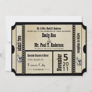 Funky Playbill Wedding Ticket Style Invitation