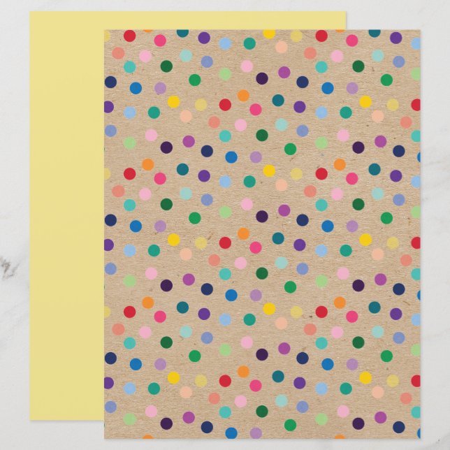 Funky Polkadots Faux Brown Kraft Scrapbook Paper (Front/Back)