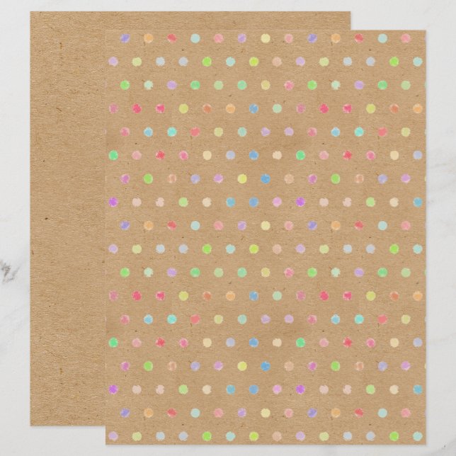 Funky Polkadots Faux Brown Kraft Scrapbook Paper (Front/Back)
