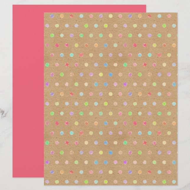 Funky Polkadots Faux Brown Kraft Scrapbook Paper (Front/Back)