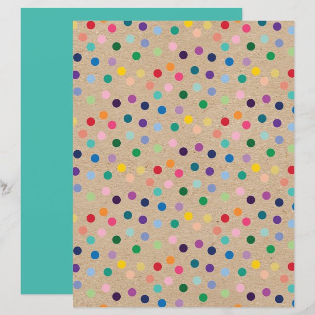 Funky Polkadots Faux Brown Kraft Scrapbook Paper (Front/Back)